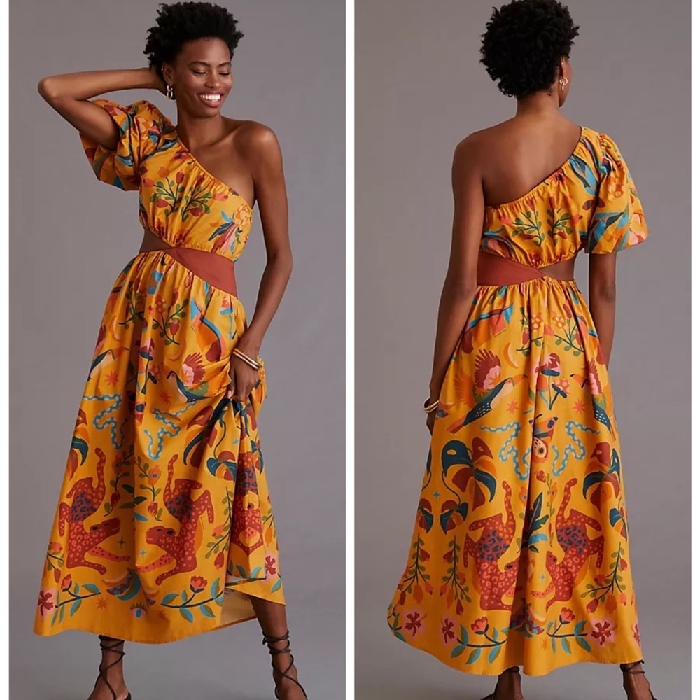 Farm Rio One Shoulder Tropical Print Maxi Dress